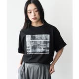 ブラック | 半袖シティスケープフォトプリントTシャツ プリント コットン | mili an deni