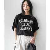 ブラック | 半袖カレッジプリントTシャツ プリント コットン | mili an deni