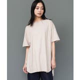 ベージュ | サイドスリット裾ラウンドTシャツ クルーネック 半袖 | mili an deni