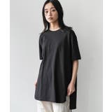 ブラック | サイドスリット裾ラウンドTシャツ クルーネック 半袖 | mili an deni