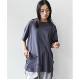 ネイビー | サイドスリット裾ラウンドTシャツ クルーネック 半袖 | mili an deni