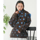 ブラウン | マフラー付きドットニットカーディガン トップス ニット素材 | mili an deni