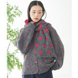 グレー | マフラー付きドットニットカーディガン トップス ニット素材 | mili an deni