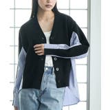 ブラック | Vネックニットカーディガン レディース レイヤード風 | mili an deni