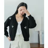 ブラック | 花柄刺繍カーディガン 花柄刺繍 カーディガン | mili an deni