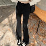 ブラック | フレアパンツ デニムパンツレディース美脚 | ANGELCLOSET