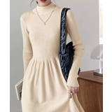 ベージュ | ミドル丈ニットワンピースハイネックワンピ | Miniministore