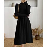 ブラック | ミドル丈ニットワンピースハイネックワンピ | Miniministore