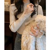 ベージュ | フリルニットトップス プチハイネック無地 | Miniministore