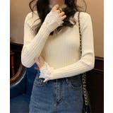 アイボリー | フリルニットトップス プチハイネック無地 | Miniministore