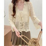 アイボリー | フロントリボン春夏トップス 長袖シースルー羽織り透け感 大人可愛い春夏服薄手 | SUNSHINE CLOSET