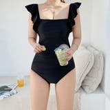 ブラック | フリルショルダーワンピース水着レディース | Miniministore
