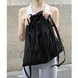 ブラック | ギャザーナップサック韓国風 軽量リュック | Miniministore