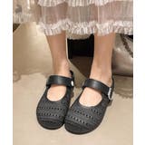 ブラック | 編み込みメリージェーン ミュールサンダル | Miniministore