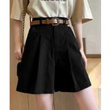 ブラック | ベルト付きショートパンツ タック入り夏服 | Miniministore