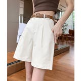 ホワイト | ベルト付きショートパンツ タック入り夏服 | Miniministore