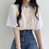 ベージュ | 半袖ニットtシャツ レイヤード風Tシャツ | ANGELCLOSET