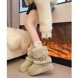 ベージュ | 厚底ムートンブーツベルト付き裏起毛ブーツ | Miniministore