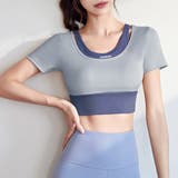 ブルーグレー | クロップド丈 ヨガトップス バイカラー | Miniministore