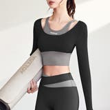 ブラック | ヨガトップス カップ付スポーツウェア長袖 | Miniministore