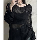 ブラック | ダメージニットトップス 透かし編みニット | SUNSHINE CLOSET