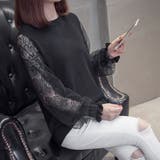 ブラック | チュール袖ニットトップス レディース韓国 | Miniministore