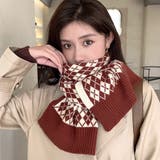 ワインレッド | アーガイル柄 ニットマフラー レトロ風 | Miniministore