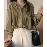 カーキブラウン | フリル衿ブラウス 長袖タックシャツ韓国風 | Miniministore