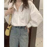 ホワイト | フリル衿ブラウス 長袖タックシャツ韓国風 | Miniministore