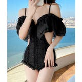 ブラック | フリル水着 韓国風ワンピース水着モノキニ | Miniministore
