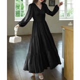 ブラック | ティアードワンピースVネックロングワンピ | Miniministore