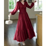 ワインレッド | ティアードワンピースVネックロングワンピ | Miniministore