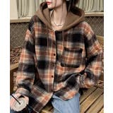 ブラウン | チェックフードシャツ レイヤード風シャツ | Miniministore