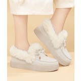 アイボリー | あったかボア付きスエード調フラットシューズ 軽量カジュアル秋冬防寒靴 歩きやすい… | SUNSHINE CLOSET
