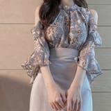 ブルー大花柄 | 花柄ブラウスプチハイネックオフショルダー | Miniministore