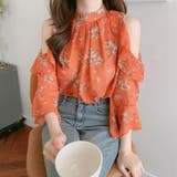 オレンジ小花柄 | 花柄ブラウスプチハイネックオフショルダー | Miniministore