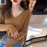 薄ブラウン | リブニットトップス レディースニットソー | Miniministore