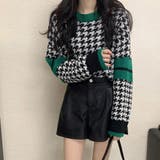 ブラック | 千鳥柄ニットトップス 秋冬長袖韓国ニット | Miniministore