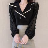 ブラック | ブラウス レディース長袖ニットドッキング | Miniministore