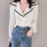 ホワイト | ブラウス レディース長袖ニットドッキング | Miniministore