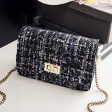 ブラック | チェーンショルダーバッグ ツイード風上品 | Miniministore