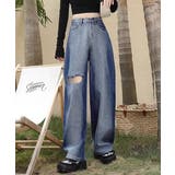 デニムワイドパンツ サイドダメージ韓国風 | Miniministore | 詳細画像1