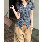 シャーリングブラウスチェック柄シャツ半袖 | Miniministore | 詳細画像3 