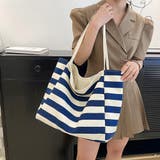 ネイビー | ボーダーキャンバストートバッグa4大容量 | SUNSHINE CLOSET