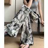 ブラック | 総柄ワイドパンツレディースウエストリボン | ANGELCLOSET