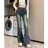 インディゴブルー | レトロ セミフレアデニムパンツレディース | Miniministore