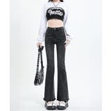 チャコールグレー | セミフレアデニムパンツ美脚フリンジパンツ | Miniministore