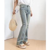 サックスブルー | セミフレアデニムパンツ美脚フリンジパンツ | Miniministore