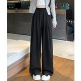 ブラック | 美脚デニム風ワイドパンツタック入りパンツ | Miniministore