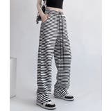 ブラック*ホワイト | リラックスボーダーパンツウエスト紐韓国風 | Miniministore